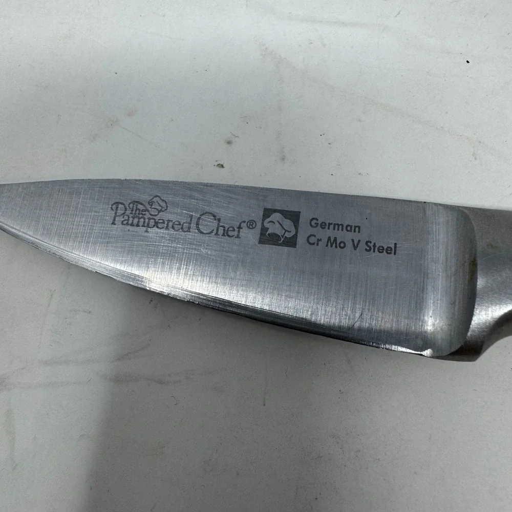 Pampered Chef Paring Knife German Cr Mo V Steel Black Handle 3 Inch Blade